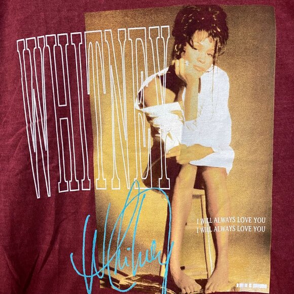 Whitney Houston I Will Always Love You Washed Graphic Burgundy T-Shirt XL - Picture 2 of 4